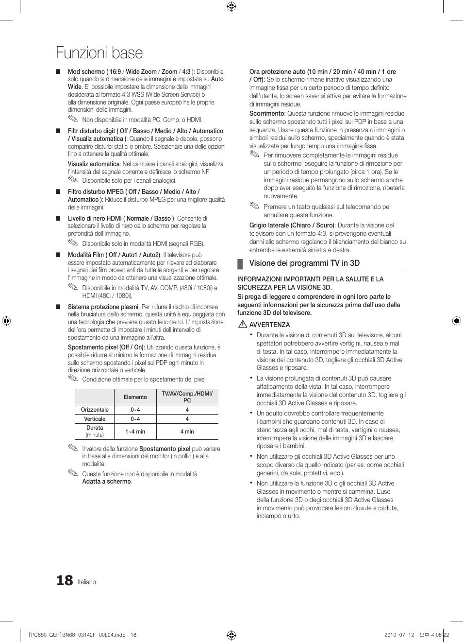 Funzioni base | Samsung PS50C687G5S User Manual | Page 180 / 216