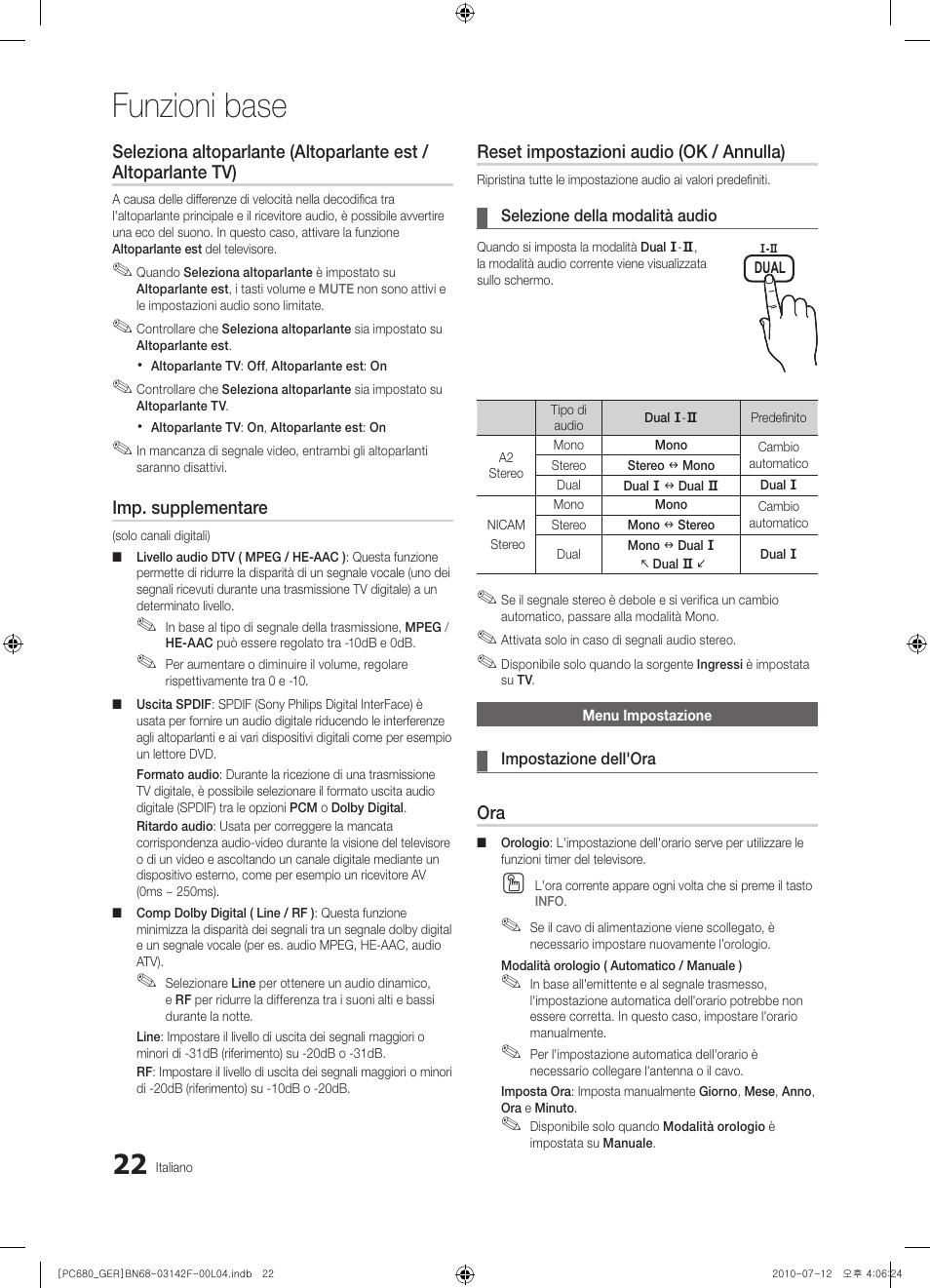 Funzioni base | Samsung PS50C687G5S User Manual | Page 184 / 216