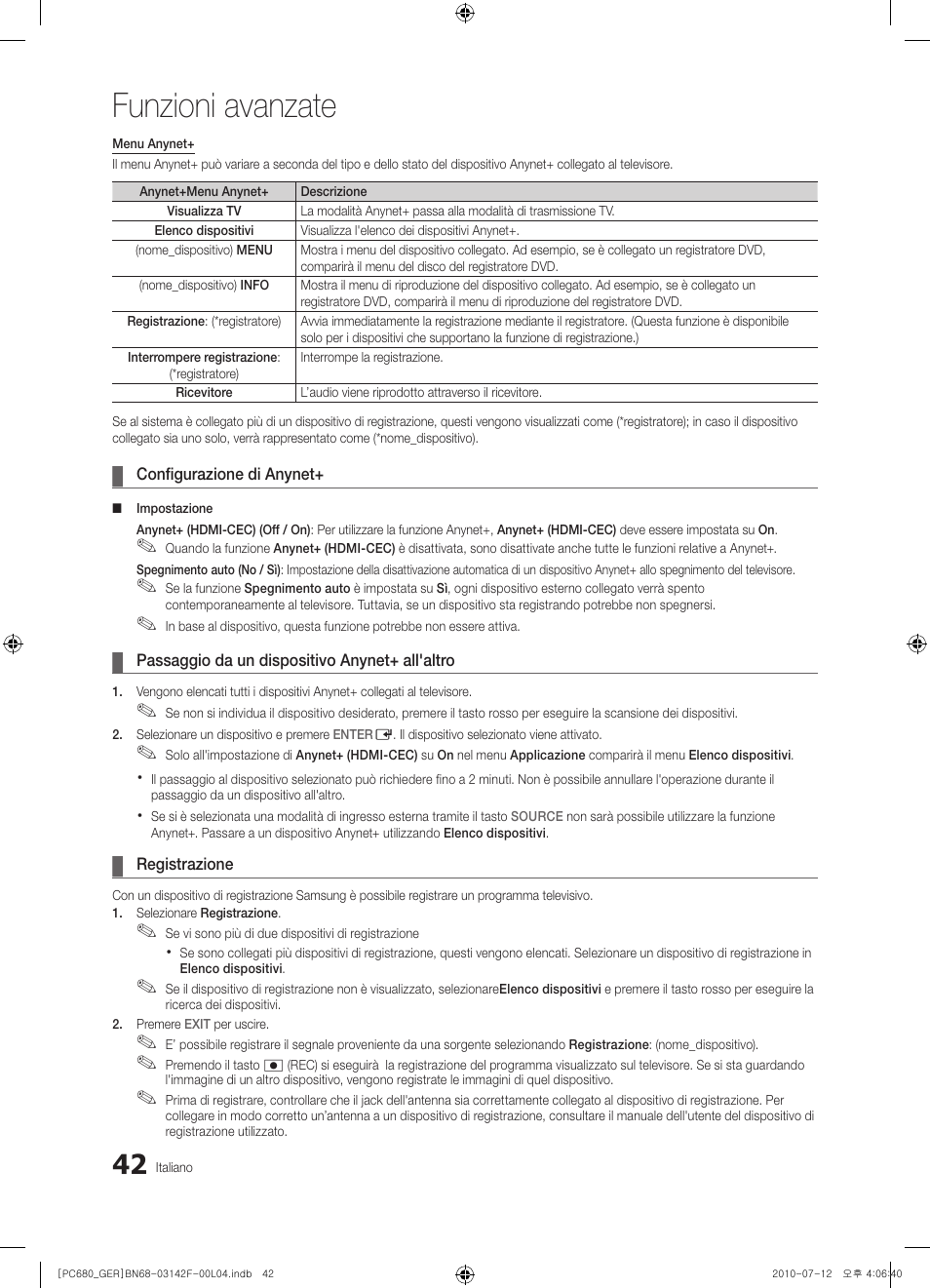 Funzioni avanzate | Samsung PS50C687G5S User Manual | Page 204 / 216