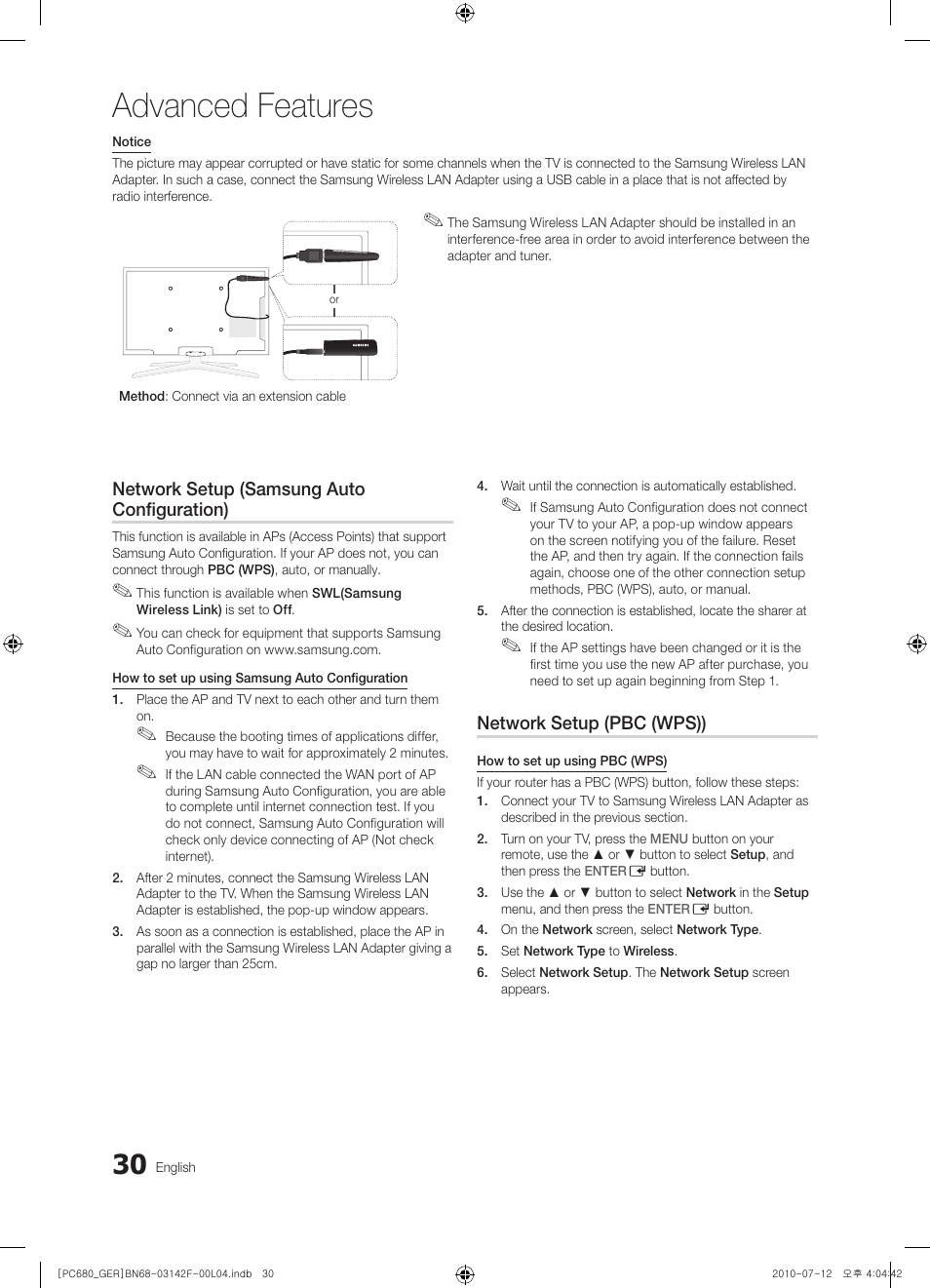 Advanced features | Samsung PS50C687G5S User Manual | Page 30 / 216