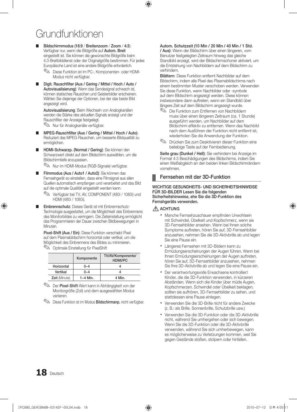 Grundfunktionen | Samsung PS50C687G5S User Manual | Page 72 / 216