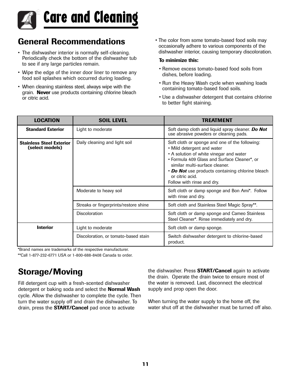Care and cleaning, General recommendations, Storage/moving | Amana ADB-2 User Manual | Page 12 / 48