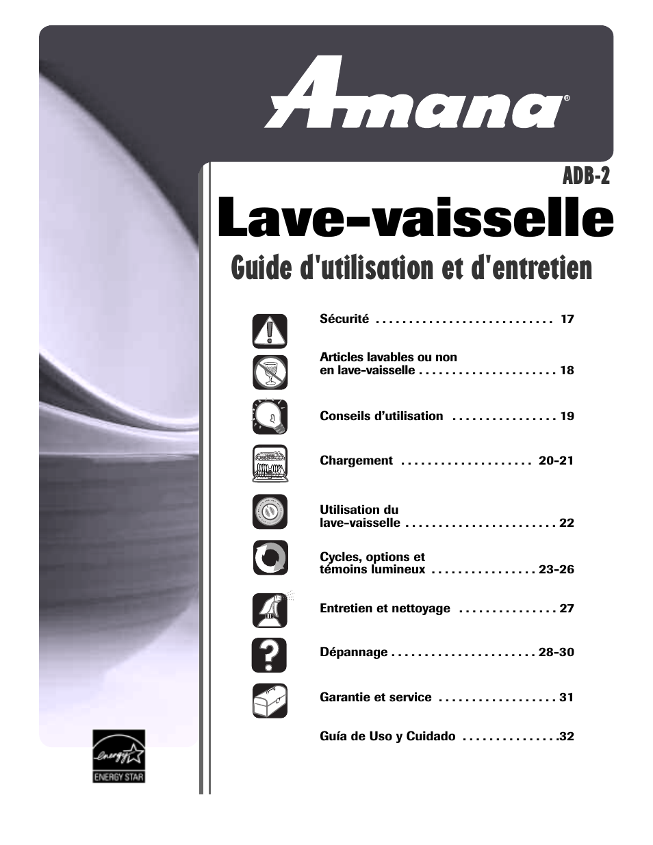 Lave-vaisselle, Guide d'utilisation et d'entretien, Adb-2 | Amana ADB-2 User Manual | Page 17 / 48