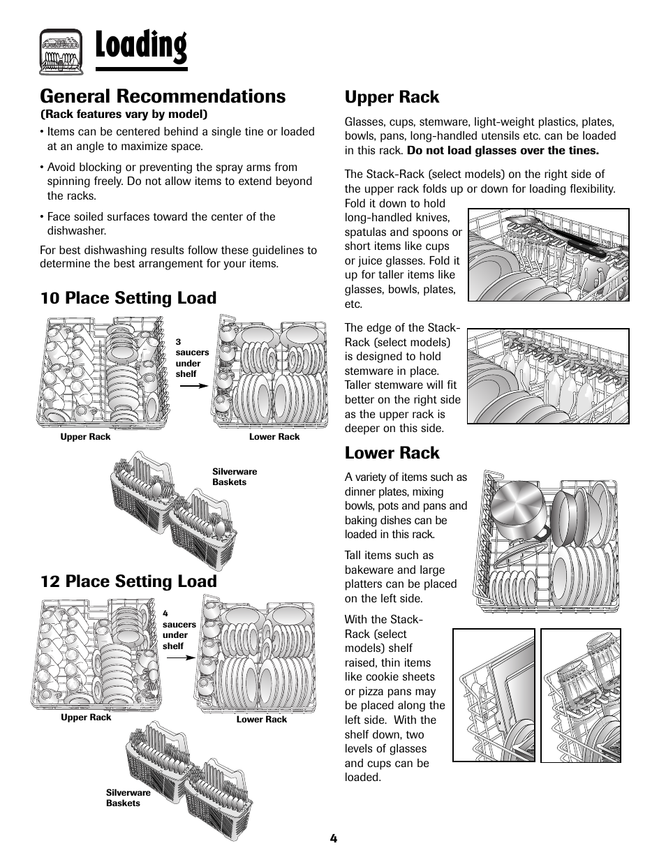Loading, General recommendations, Lower rack | Amana ADB-2 User Manual | Page 5 / 48