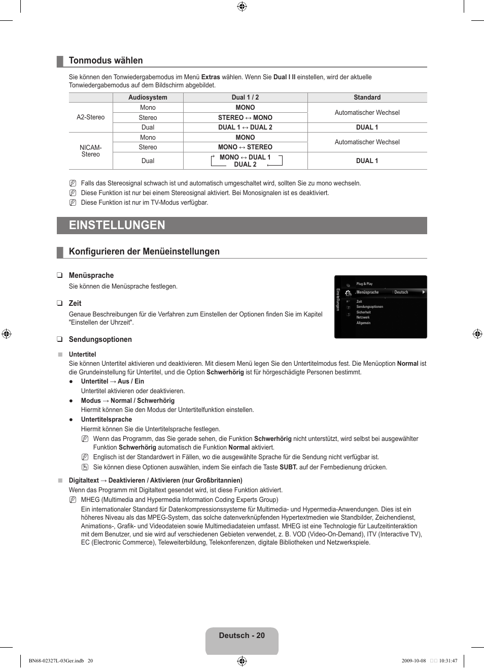 Einstellungen, Tonmodus wählen, Konfigurieren der menüeinstellungen | Samsung LE52B750U1W User Manual | Page 180 / 674