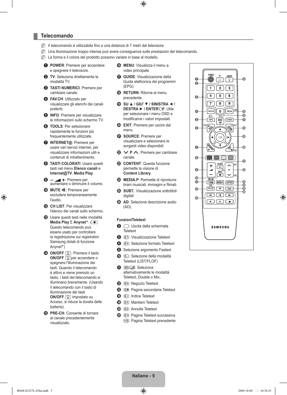 Telecomando | Samsung LE52B750U1W User Manual | Page 309 / 674