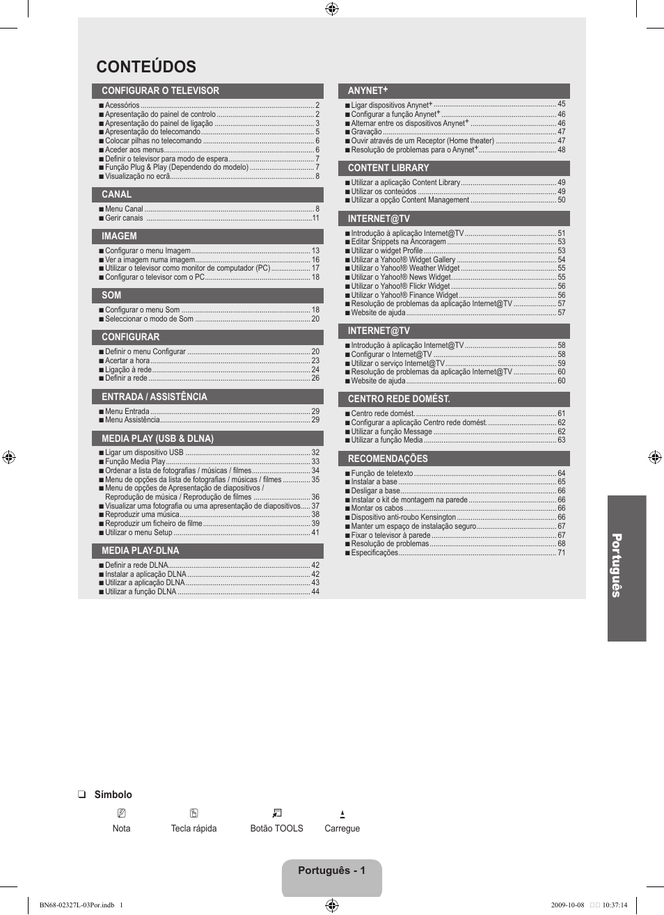 Conteúdos, Por tuguês | Samsung LE52B750U1W User Manual | Page 451 / 674