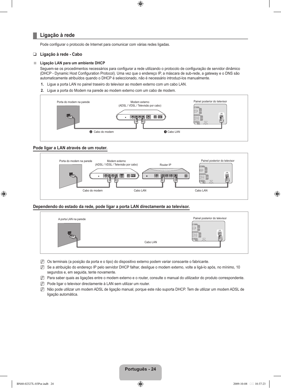 Ligação à rede | Samsung LE52B750U1W User Manual | Page 474 / 674