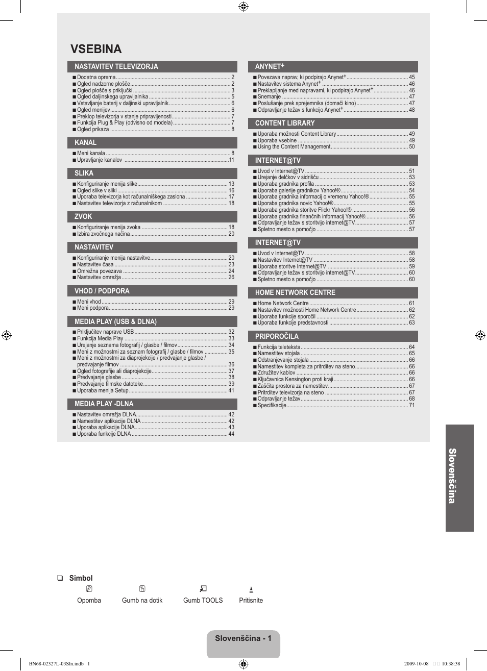 Vsebina, Slo venščina | Samsung LE52B750U1W User Manual | Page 523 / 674