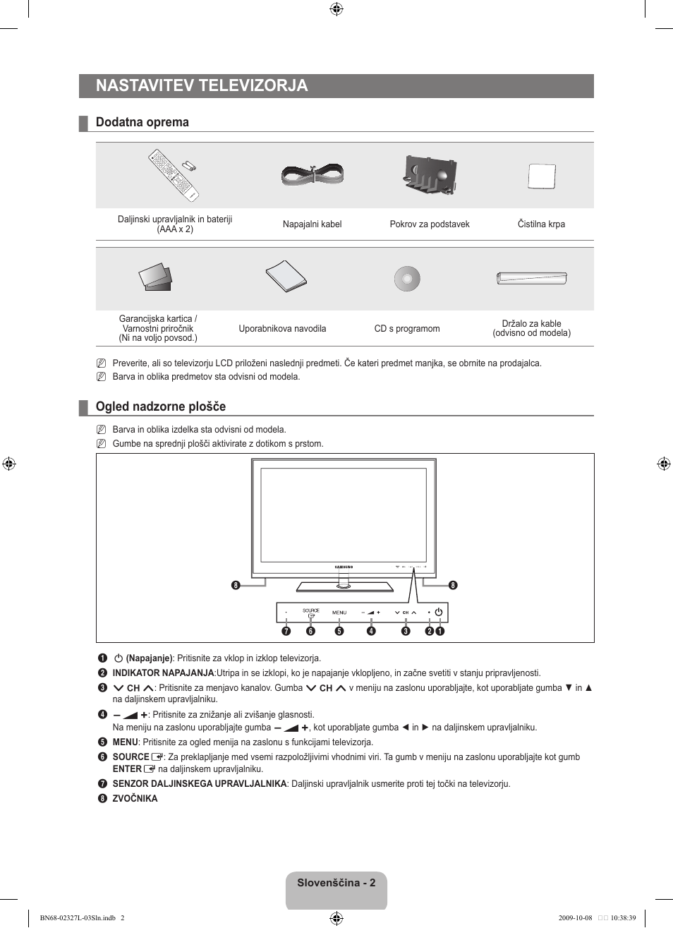 Nastavitev televizorja, Dodatna oprema, Ogled nadzorne plošče | Samsung LE52B750U1W User Manual | Page 524 / 674