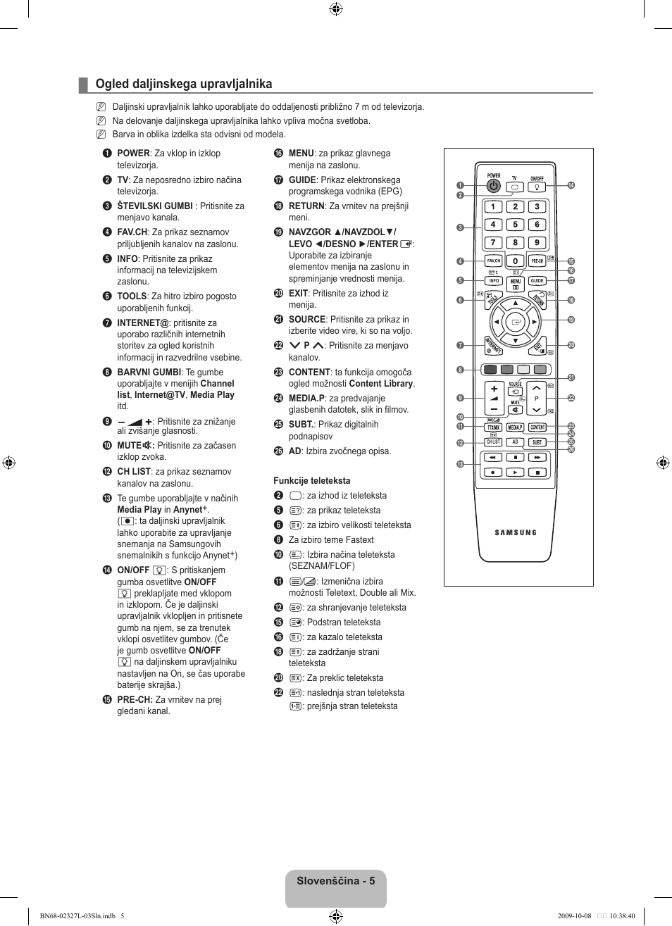 Ogled daljinskega upravljalnika | Samsung LE52B750U1W User Manual | Page 527 / 674