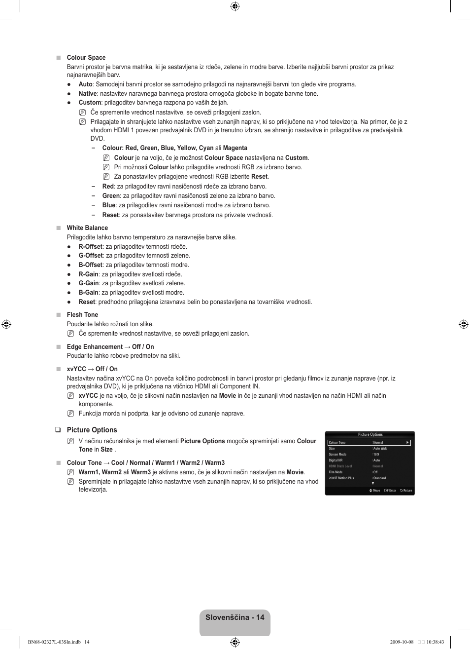 Slovenščina, Picture options | Samsung LE52B750U1W User Manual | Page 536 / 674