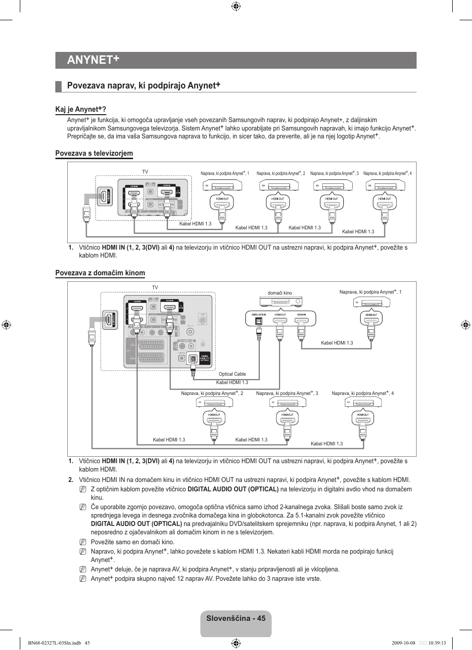 Anynet, Povezava naprav, ki podpirajo anynet | Samsung LE52B750U1W User Manual | Page 567 / 674