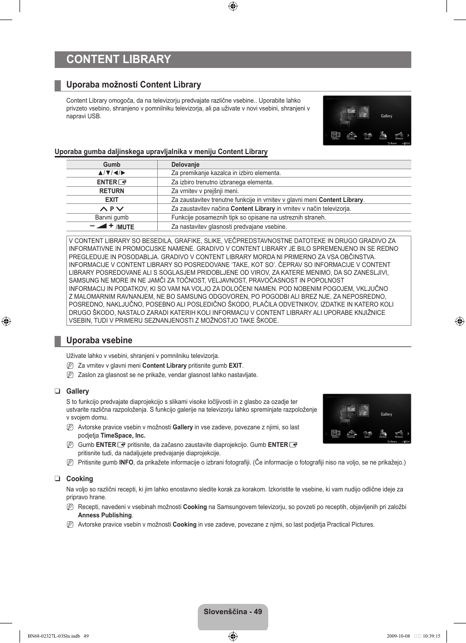 Content library, Uporaba možnosti content library, Uporaba vsebine | Samsung LE52B750U1W User Manual | Page 571 / 674