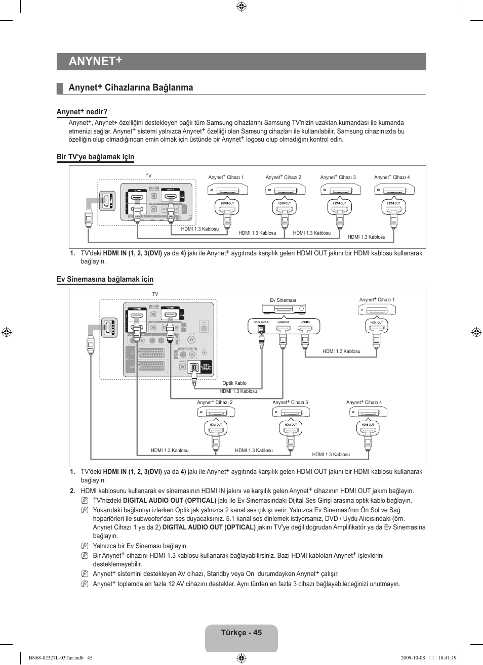 Anynet, Anynet+ cihazlarına bağlanma | Samsung LE52B750U1W User Manual | Page 639 / 674