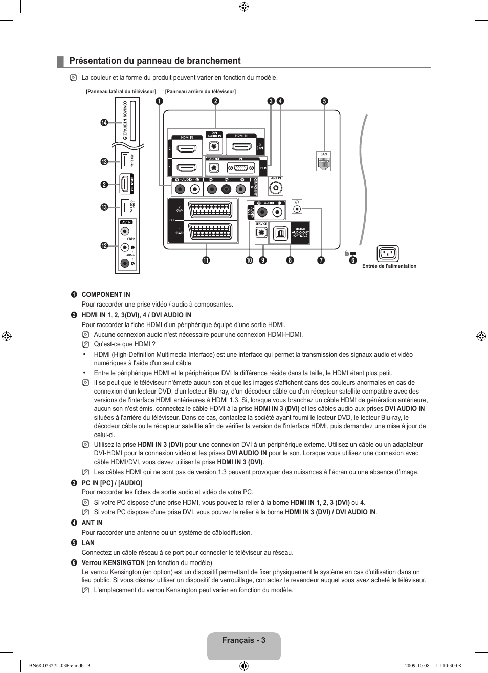 Présentation du panneau de branchement | Samsung LE52B750U1W User Manual | Page 91 / 674