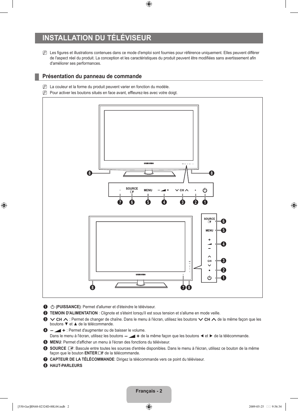 Installation du téléviseur | Samsung LE32B553M3P User Manual | Page 110 / 206
