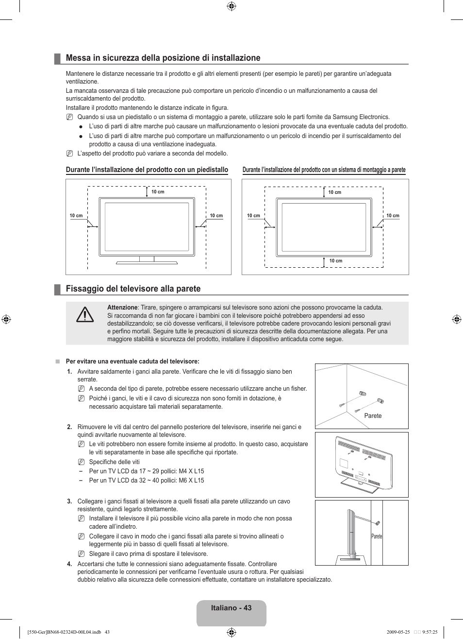 Fissaggio del televisore alla parete | Samsung LE32B553M3P User Manual | Page 197 / 206
