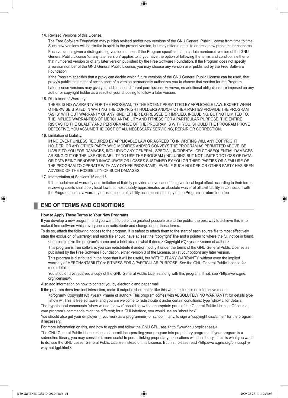 End of terms and conditions | Samsung LE32B553M3P User Manual | Page 53 / 206
