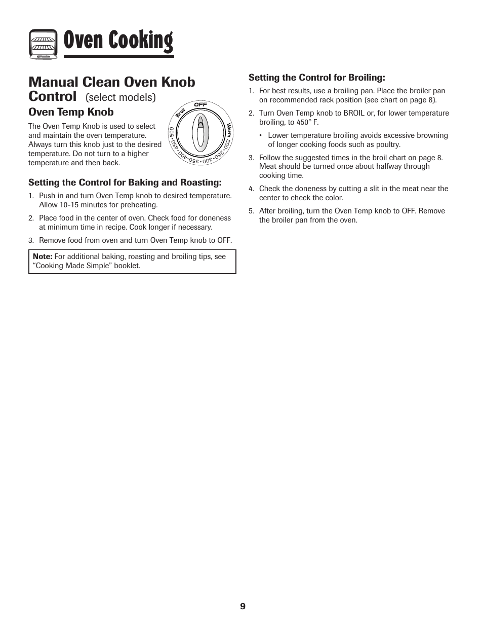 Oven cooking, Manual clean oven knob control | Amana 8113P515-60 User Manual | Page 10 / 88
