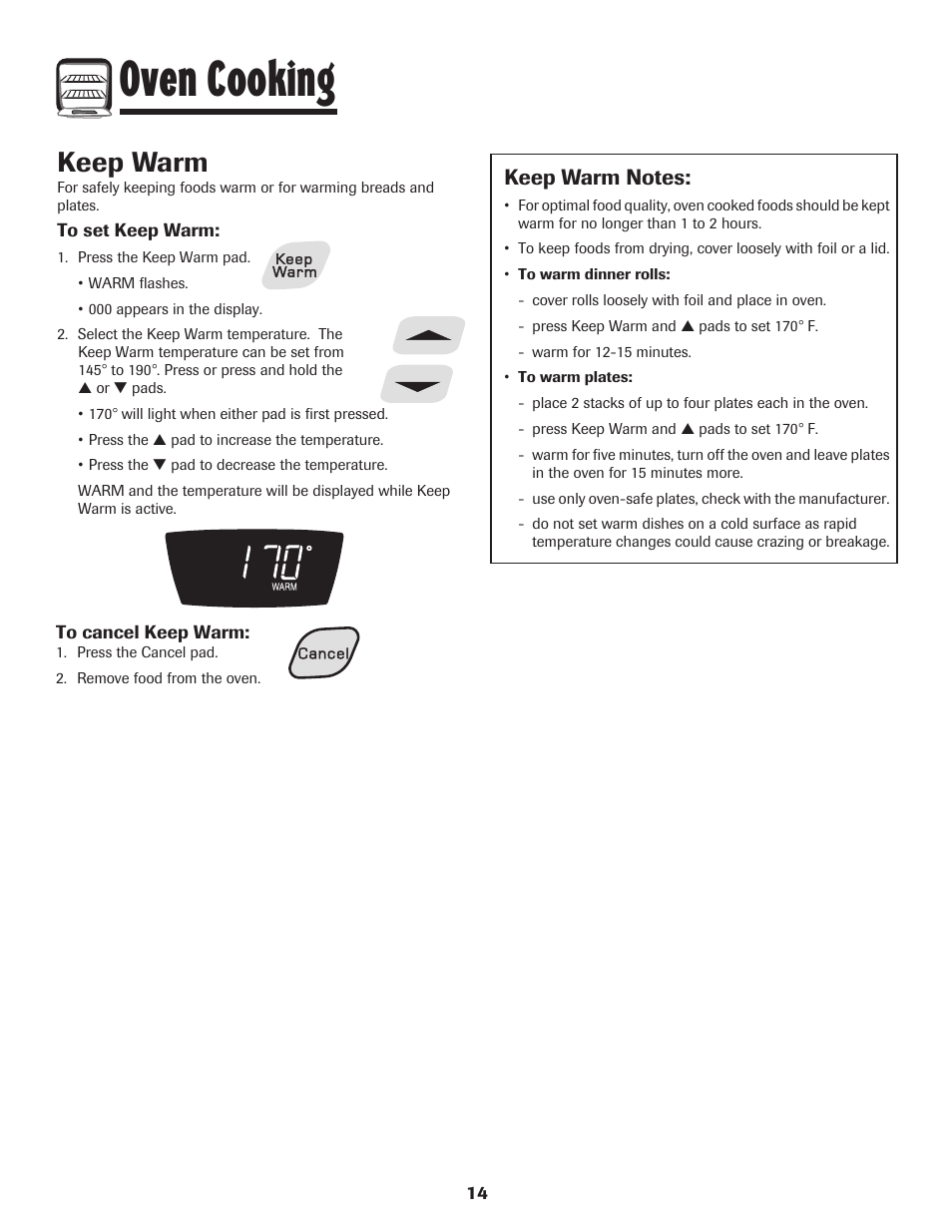 Oven cooking, Keep warm | Amana 8113P515-60 User Manual | Page 15 / 88