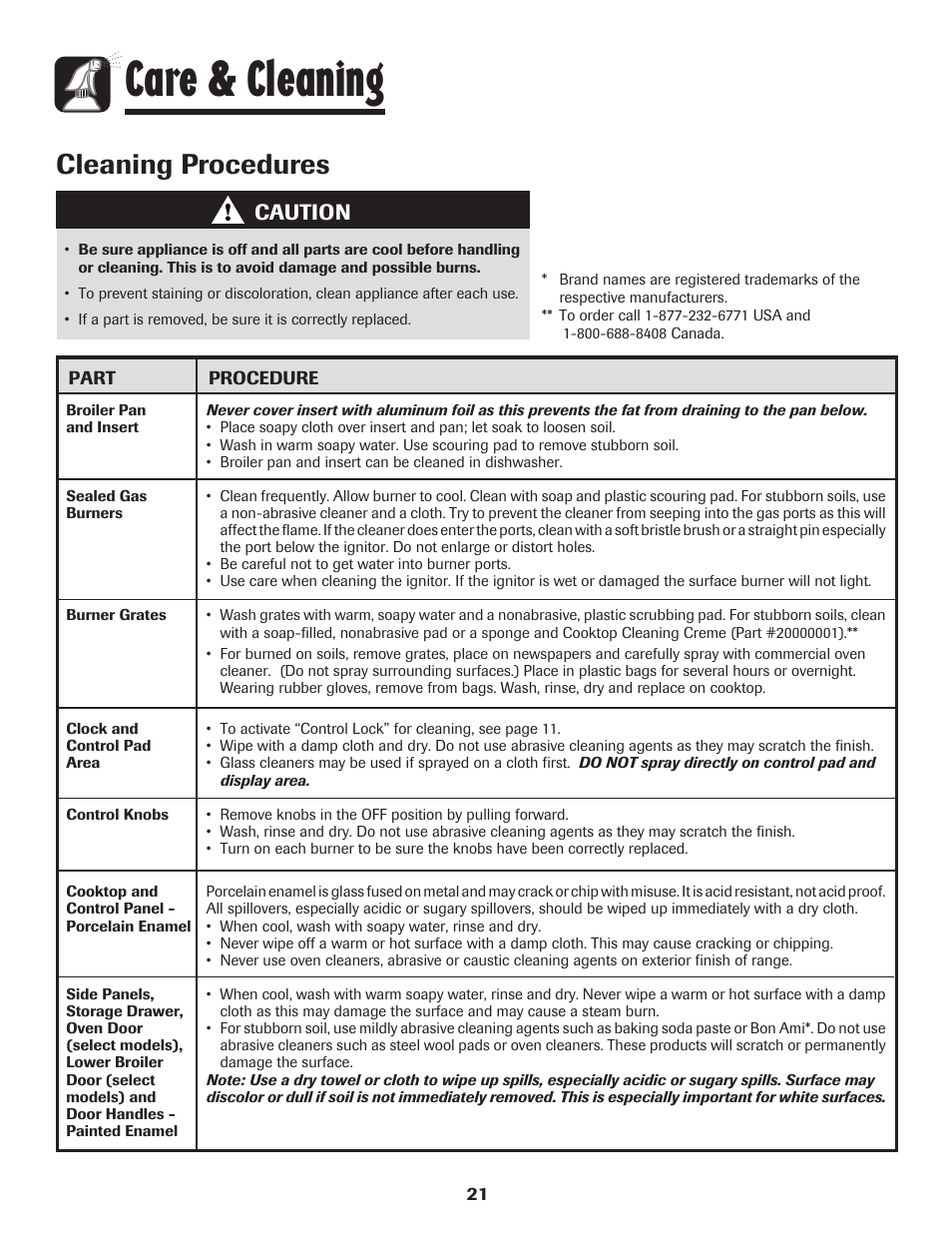 Care & cleaning, Cleaning procedures, Caution | Amana 8113P515-60 User Manual | Page 22 / 88