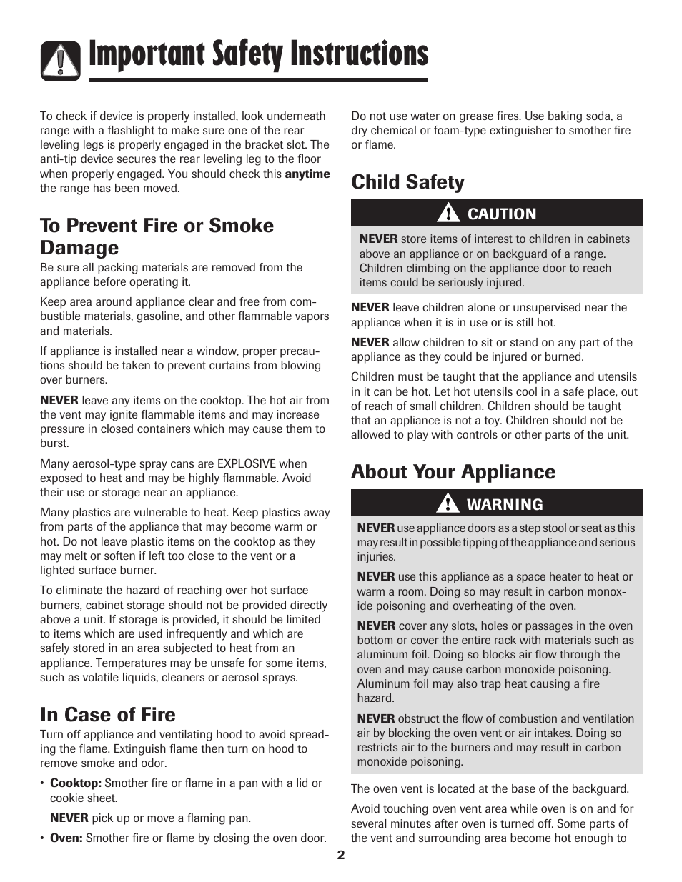 Important safety instructions, Child safety, About your appliance | Amana 8113P515-60 User Manual | Page 3 / 88