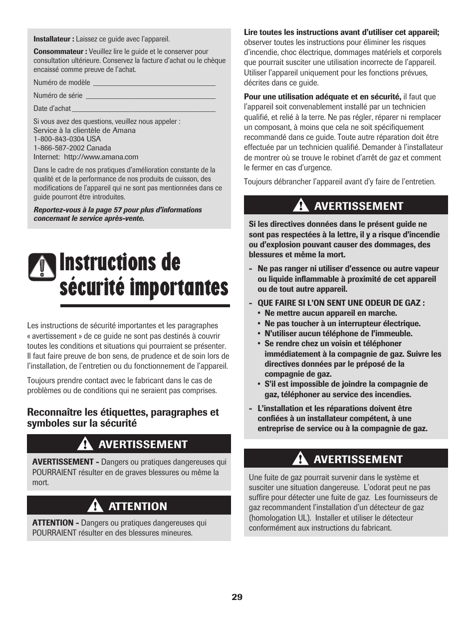 Instructions de sécurité importantes | Amana 8113P515-60 User Manual | Page 30 / 88