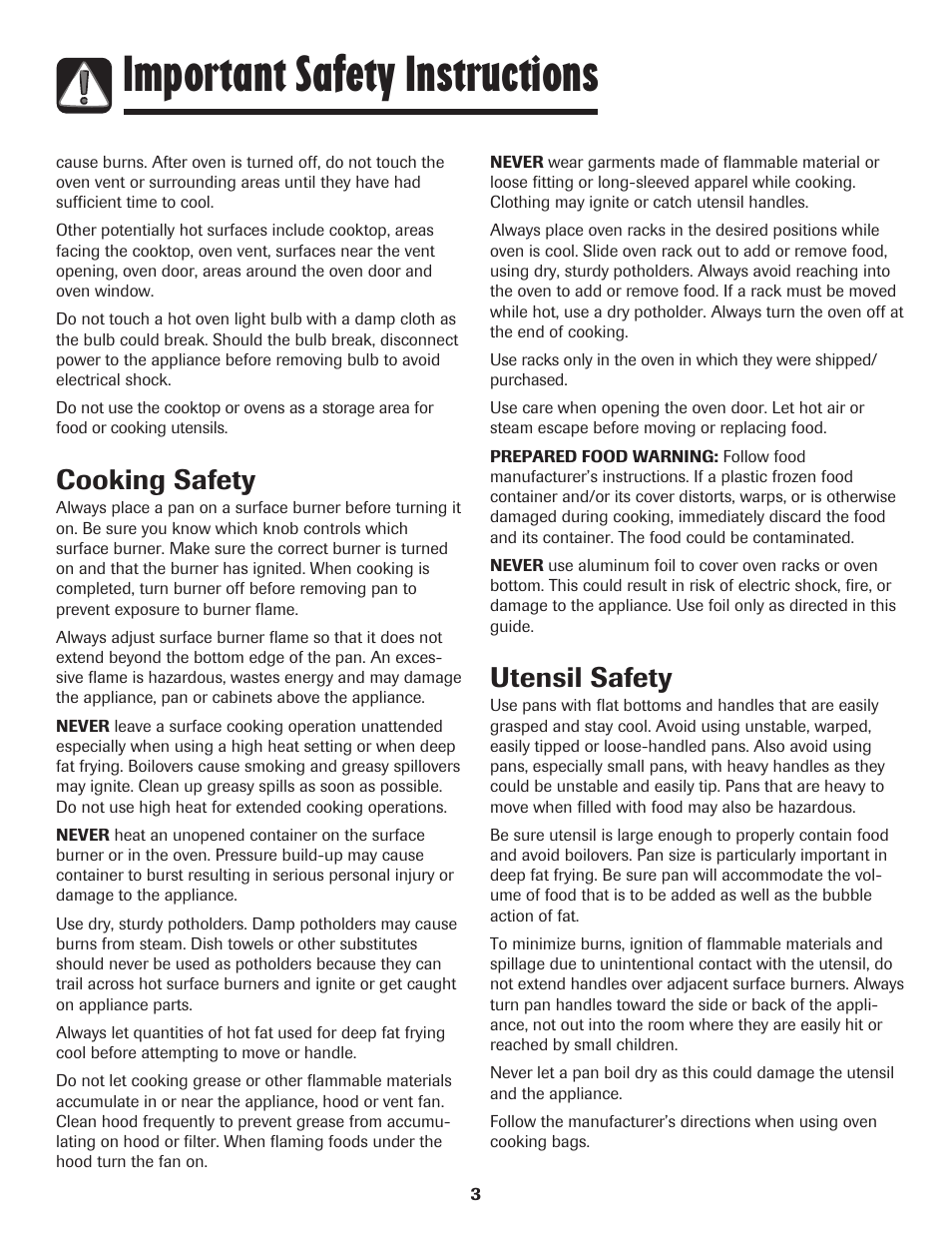 Important safety instructions, Cooking safety, Utensil safety | Amana 8113P515-60 User Manual | Page 4 / 88
