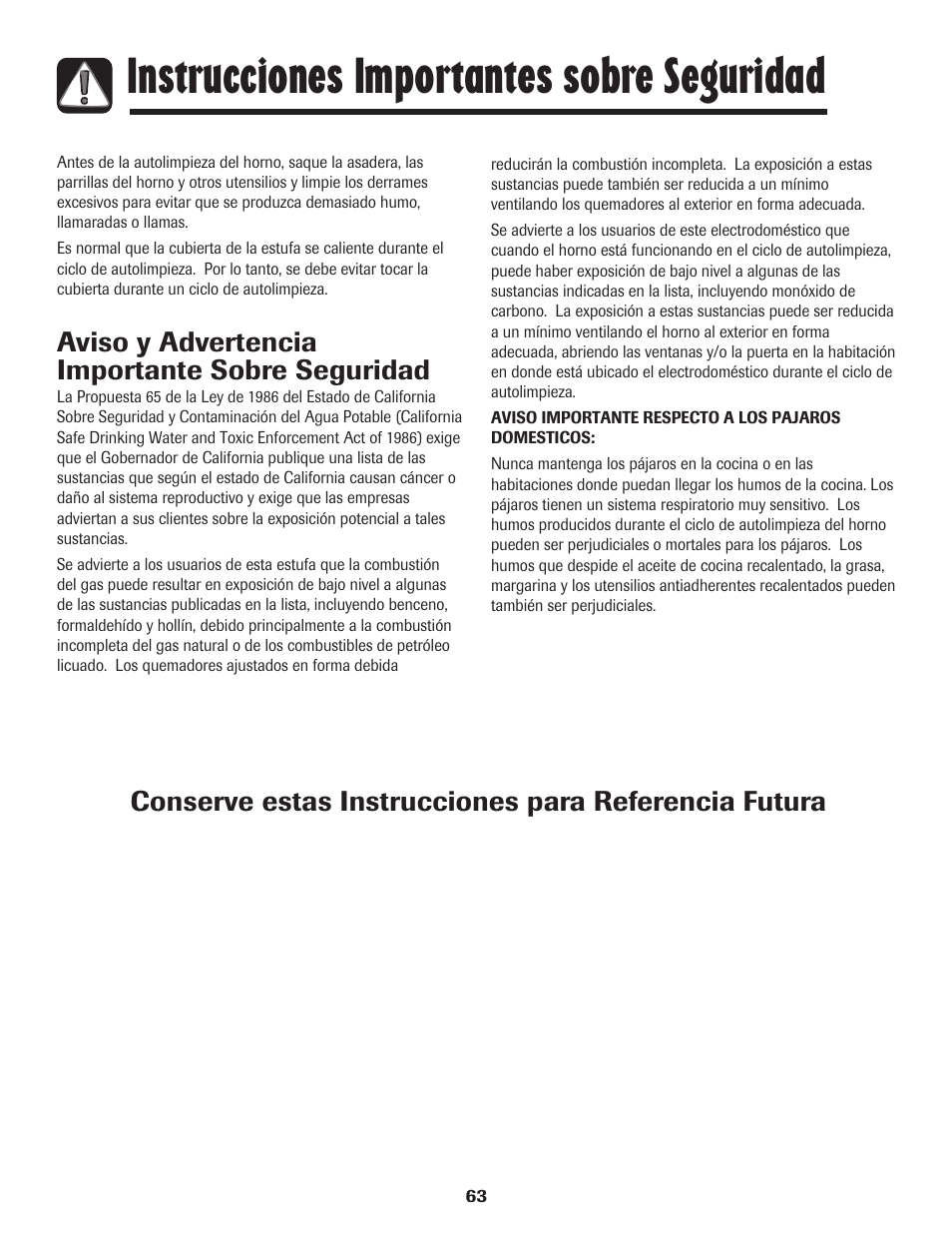 Instrucciones importantes sobre seguridad | Amana 8113P515-60 User Manual | Page 64 / 88