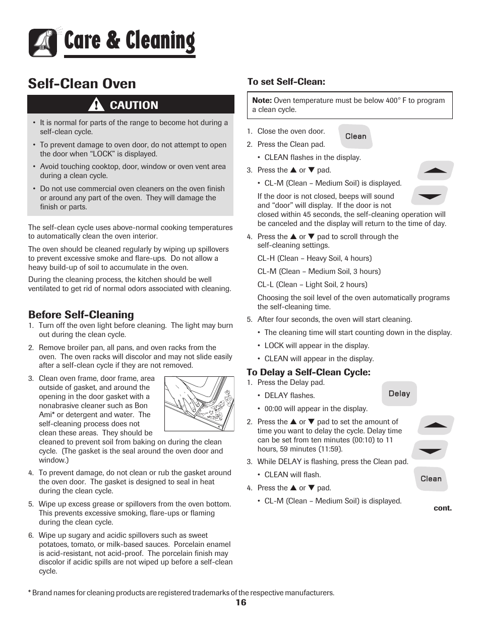 Care & cleaning, Self-clean oven, Caution | Before self-cleaning | Amana EASY TOUCH CONTROL 500 User Manual | Page 17 / 72