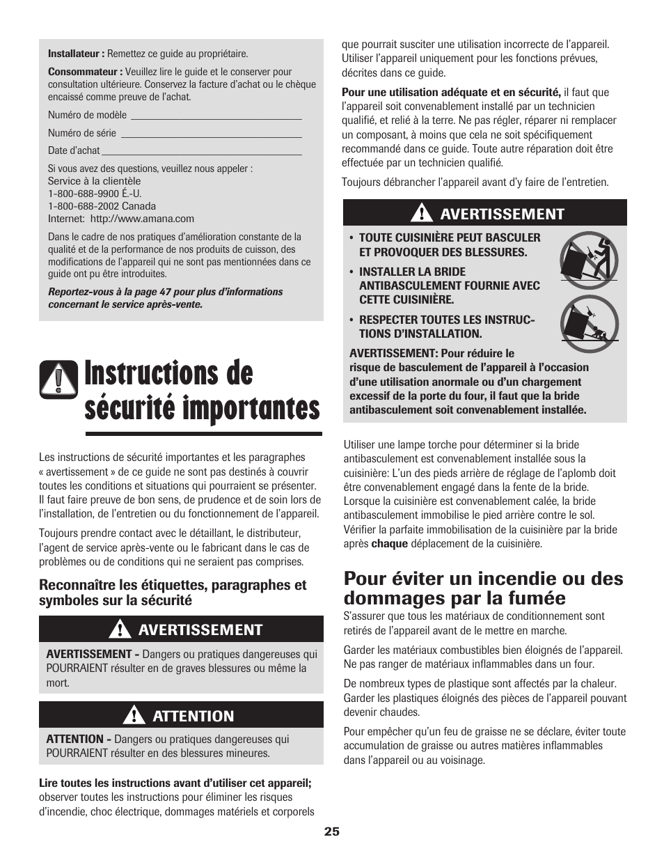 Instructions de sécurité importantes | Amana EASY TOUCH CONTROL 500 User Manual | Page 26 / 72