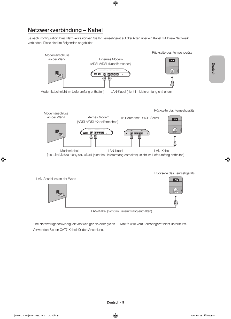Netzwerkverbindung – kabel | Samsung UE58H5273SS User Manual | Page 29 / 81
