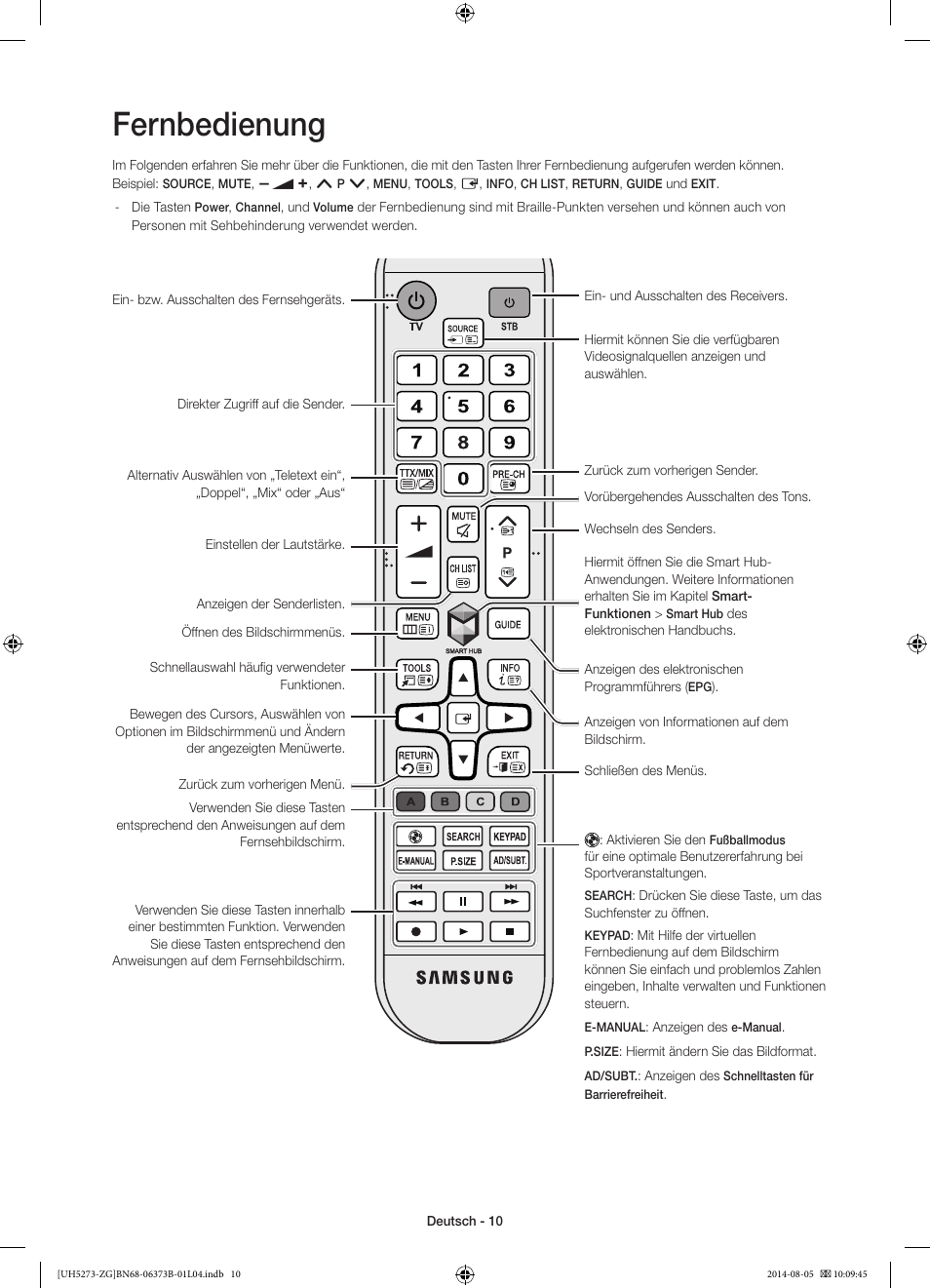 Fernbedienung | Samsung UE58H5273SS User Manual | Page 30 / 81