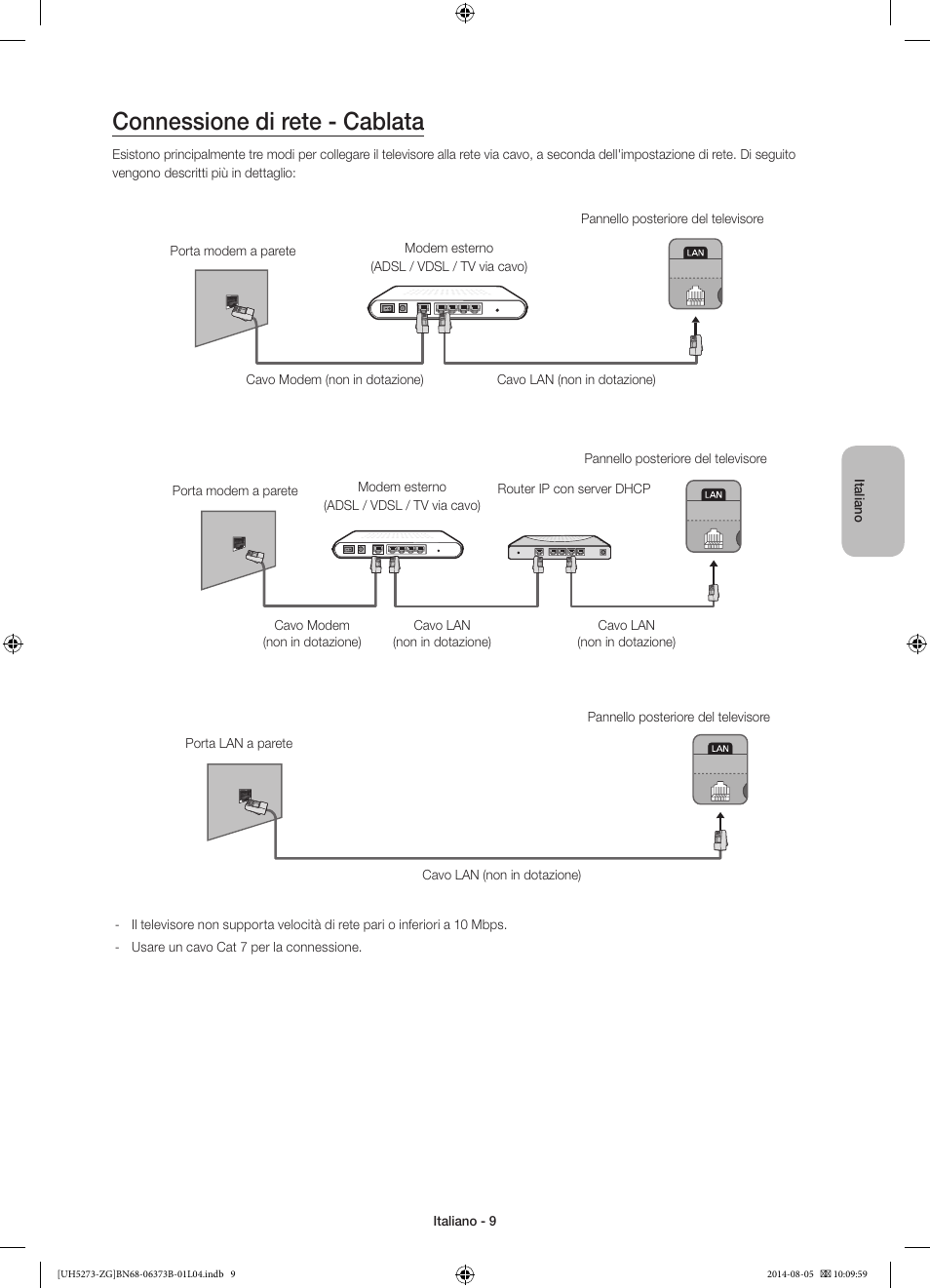 Connessione di rete - cablata | Samsung UE58H5273SS User Manual | Page 69 / 81
