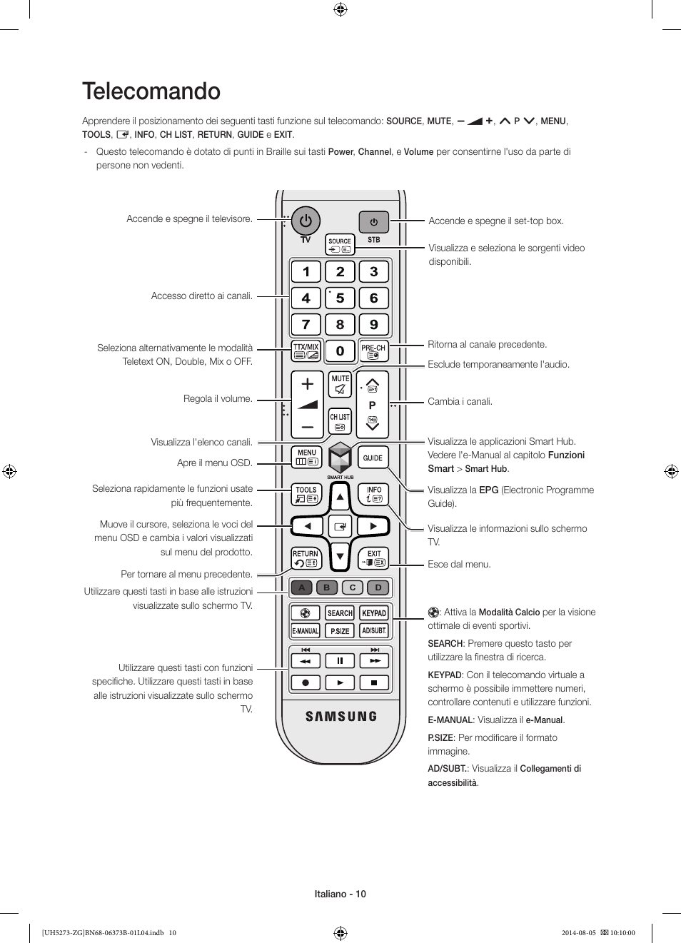 Telecomando | Samsung UE58H5273SS User Manual | Page 70 / 81