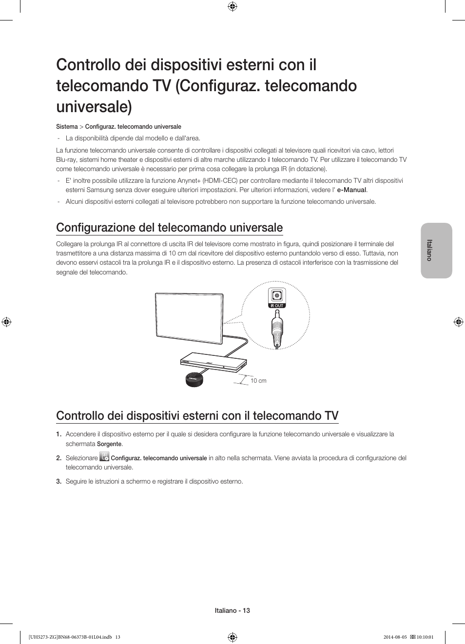 Configurazione del telecomando universale | Samsung UE58H5273SS User Manual | Page 73 / 81