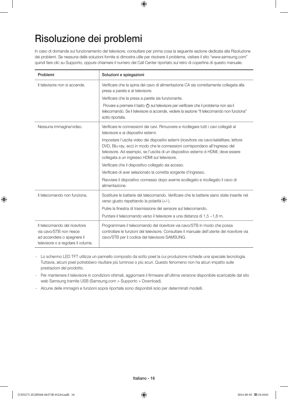 Risoluzione dei problemi | Samsung UE58H5273SS User Manual | Page 76 / 81