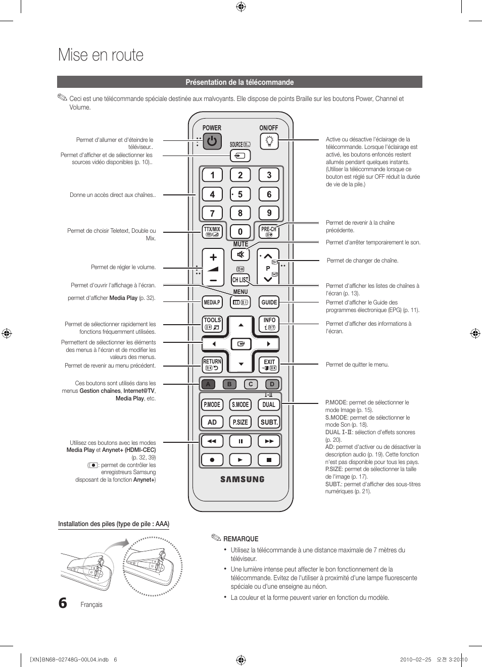 Mise en route | Samsung UE55C6000RW User Manual | Page 114 / 217