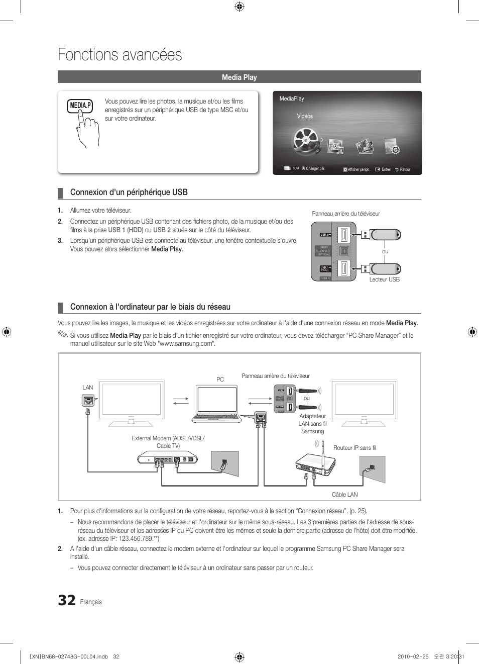Fonctions avancées | Samsung UE55C6000RW User Manual | Page 140 / 217