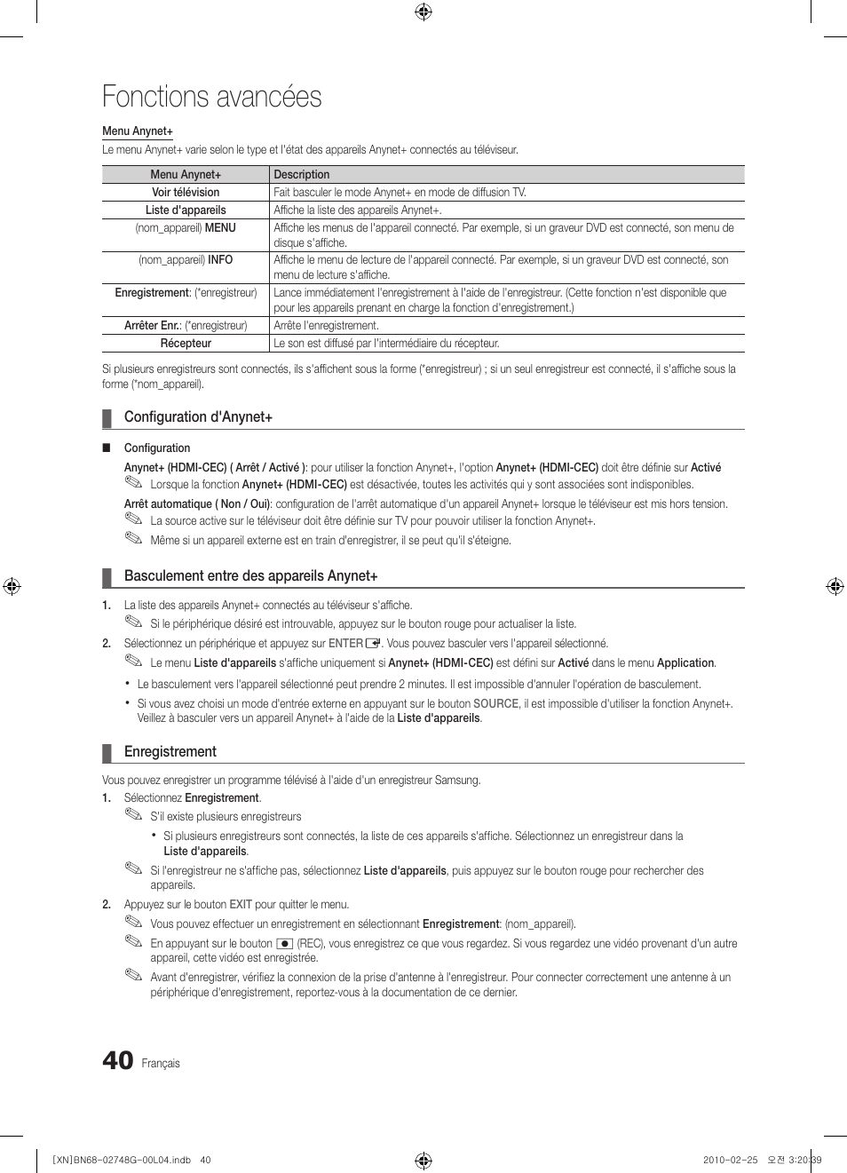 Fonctions avancées | Samsung UE55C6000RW User Manual | Page 148 / 217