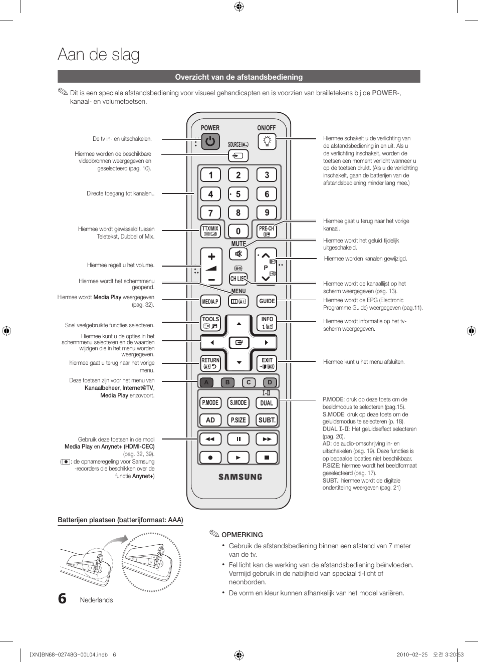 Aan de slag | Samsung UE55C6000RW User Manual | Page 168 / 217