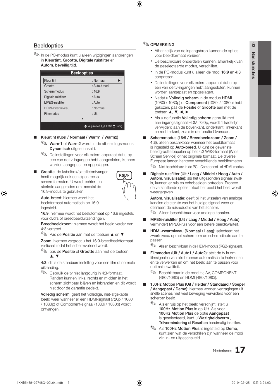 Beeldopties | Samsung UE55C6000RW User Manual | Page 179 / 217