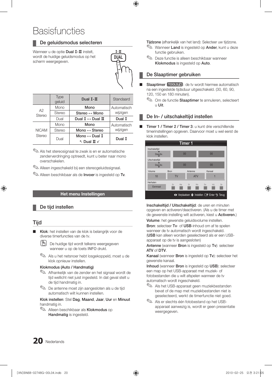 Basisfuncties, Tijd | Samsung UE55C6000RW User Manual | Page 182 / 217