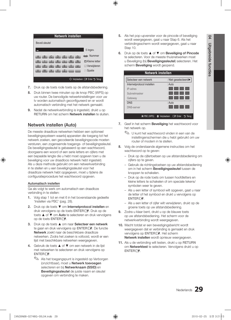 Netwerk instellen (auto) | Samsung UE55C6000RW User Manual | Page 191 / 217