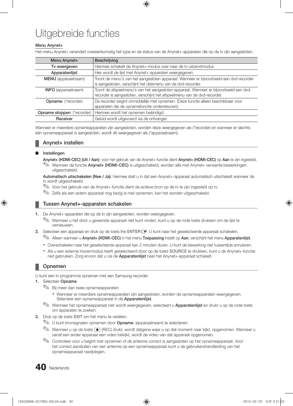 Uitgebreide functies | Samsung UE55C6000RW User Manual | Page 202 / 217