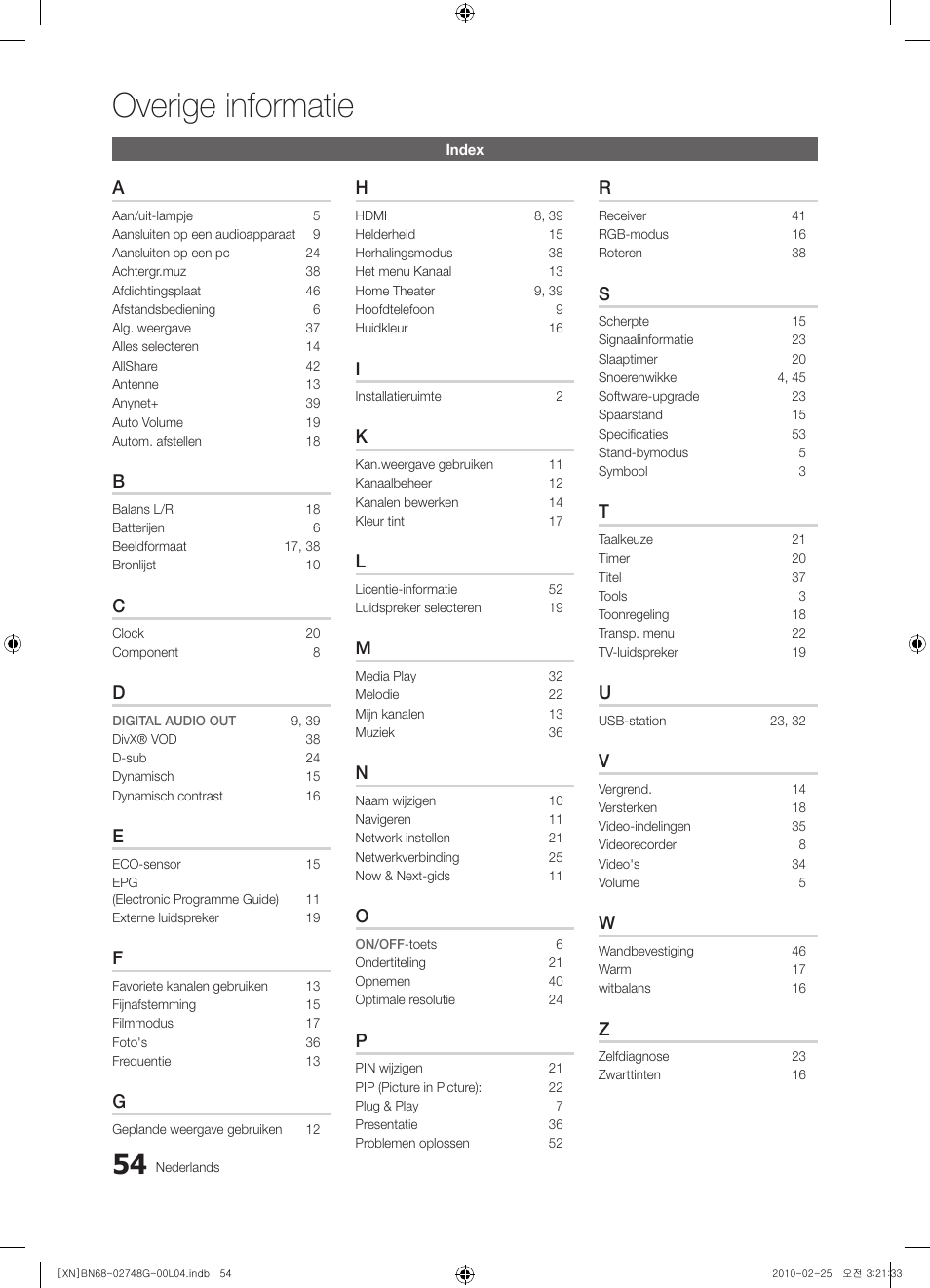Overige informatie | Samsung UE55C6000RW User Manual | Page 216 / 217