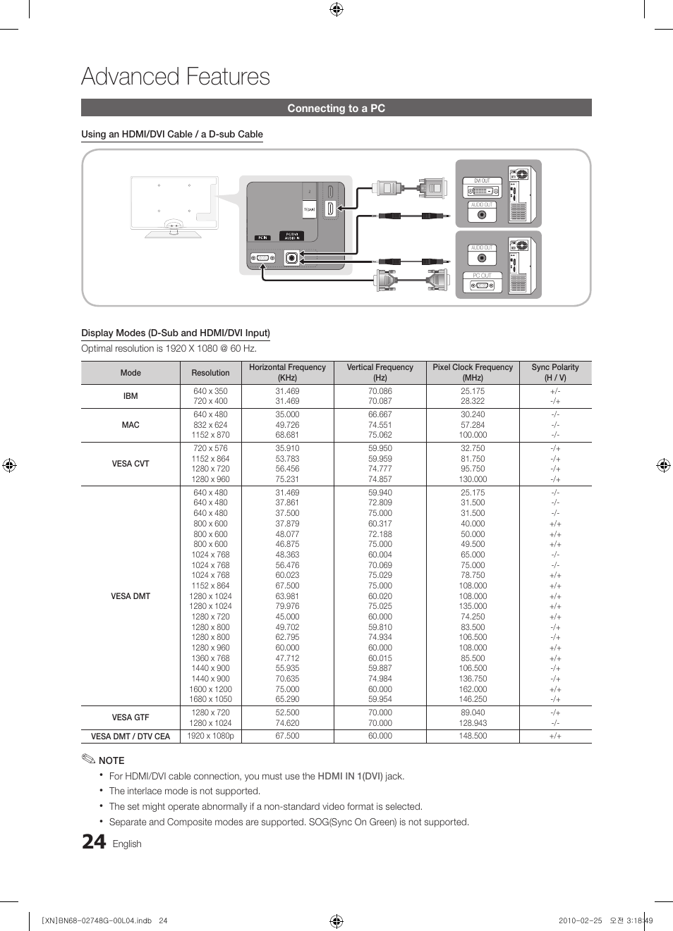 Advanced features | Samsung UE55C6000RW User Manual | Page 24 / 217