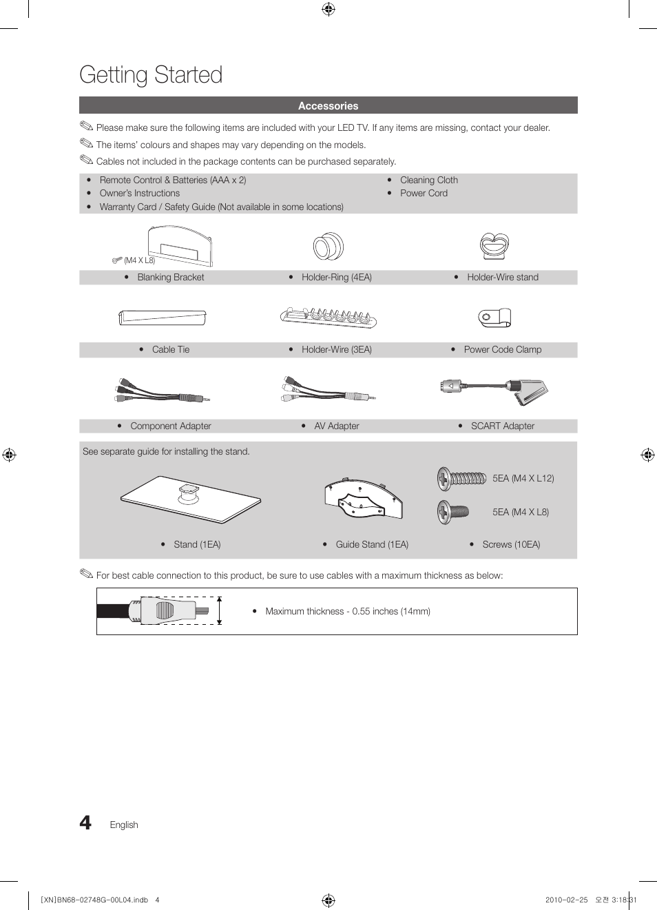Getting started | Samsung UE55C6000RW User Manual | Page 4 / 217