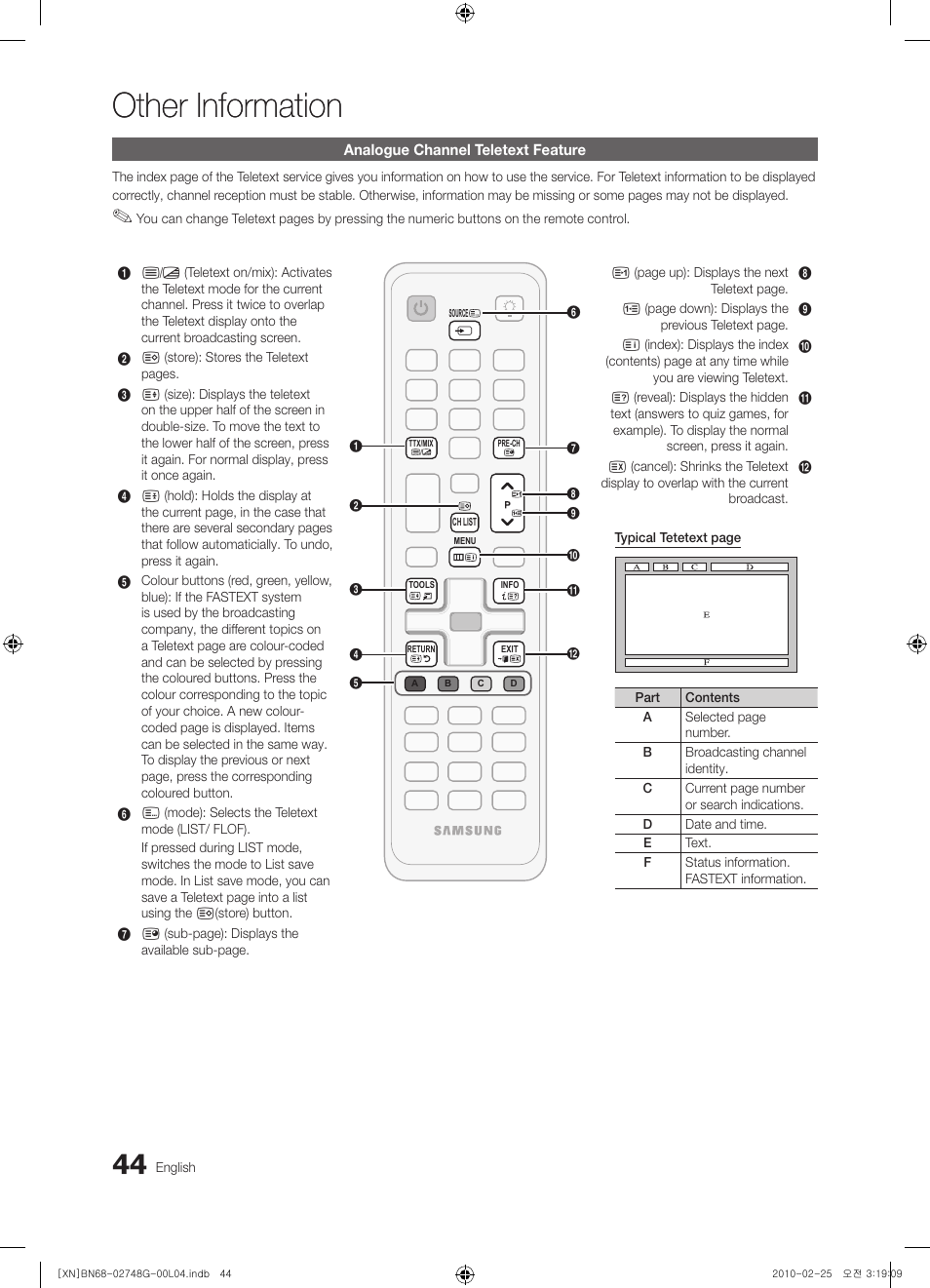 Other information | Samsung UE55C6000RW User Manual | Page 44 / 217